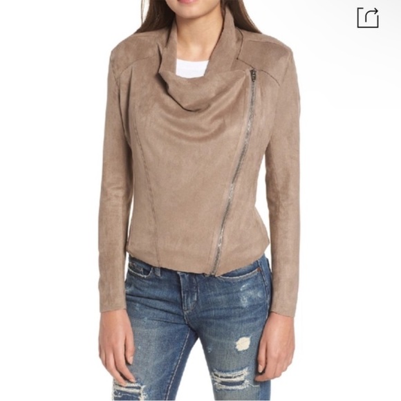 Blank NYC Drape Front Faux Suede Tan Jacket Size Large - Picture 1 of 8